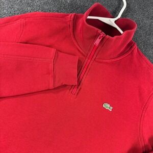 Lacoste Quarter Zip Sweatshirt Mens 4 Medium Red Cotton Pullover Mock Neck Logo
